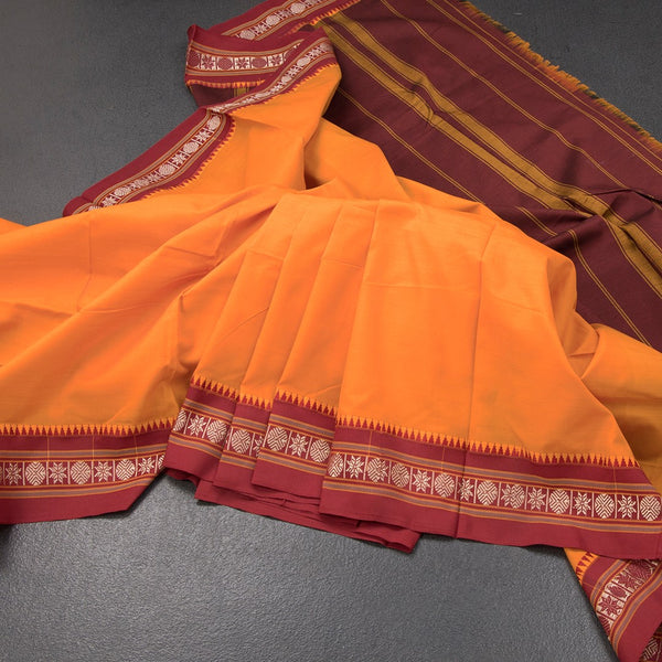 KSSRSSR42435-Dharwad-Cotton-Mango-Yellow-Plain-Saree-And-Temple-Border-02-main