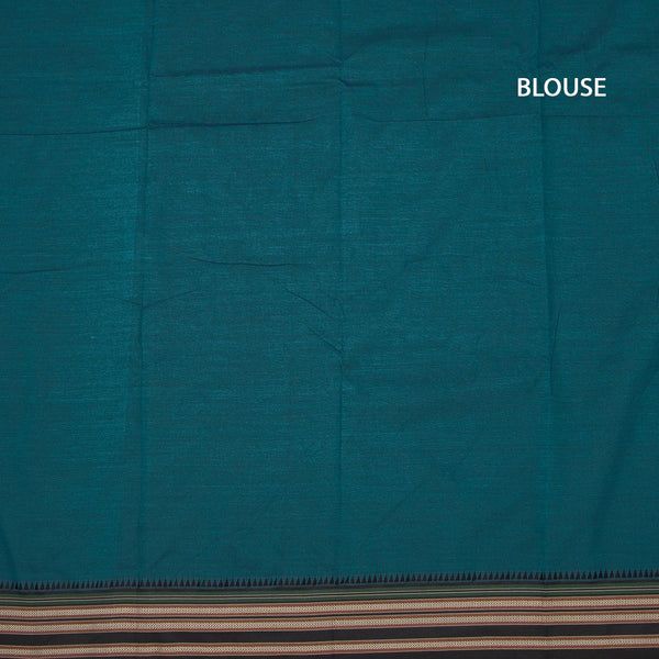KSSRSSR42437-3-Dharwad-Cotton-Peacock-Blue-Plain-Saree-And-Temple-Border-blouse