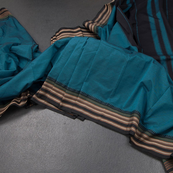 KSSRSSR42437-Dharwad-Cotton-Peacock-Blue-Plain-Saree-And-Temple-Border-main