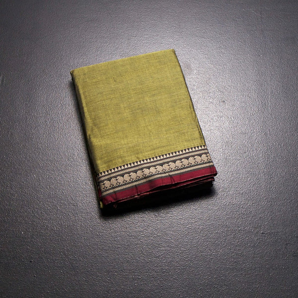 KSSRSSR42443-1-Dharwad-Cotton-Olive-Green-Plain-Saree-And-Thread-Border-02-fold