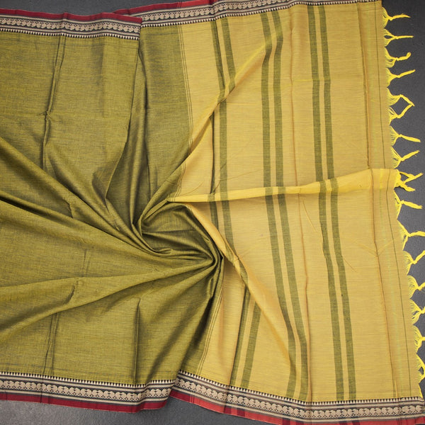 KSSRSSR42443-4-Dharwad-Cotton-Olive-Green-Plain-Saree-And-Thread-Border-02-crush