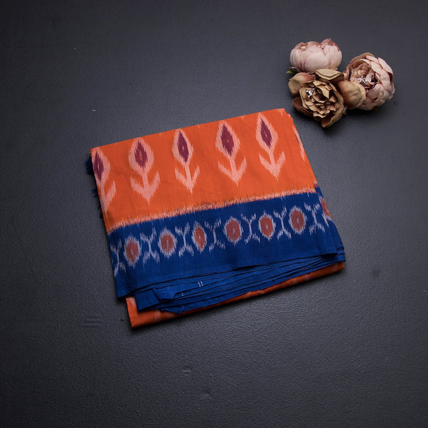 Pochampally Cotton Reddish Orange Saree Without Blouse