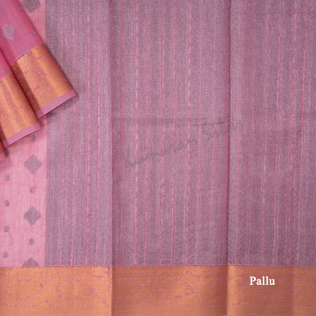 Silk Cotton Baby Pink Embossed Saree With Diamond Shaped Buttas