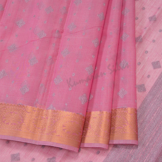 Silk Cotton Baby Pink Embossed Saree With Diamond Shaped Buttas