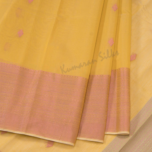 Silk Cotton Yellow Saree With Zari Buttas And Zari Border