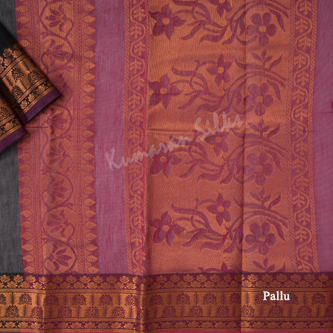 Silk Cotton Black Saree With Zari Buttas And Zari Border