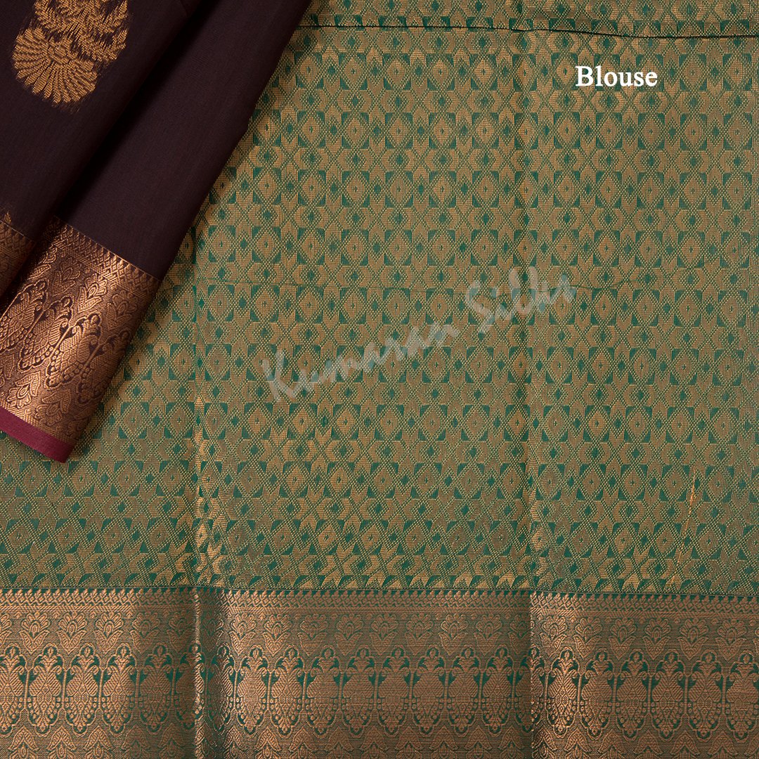 Silk Cotton Dark Brown Saree With Zari Buttas And Zari Border