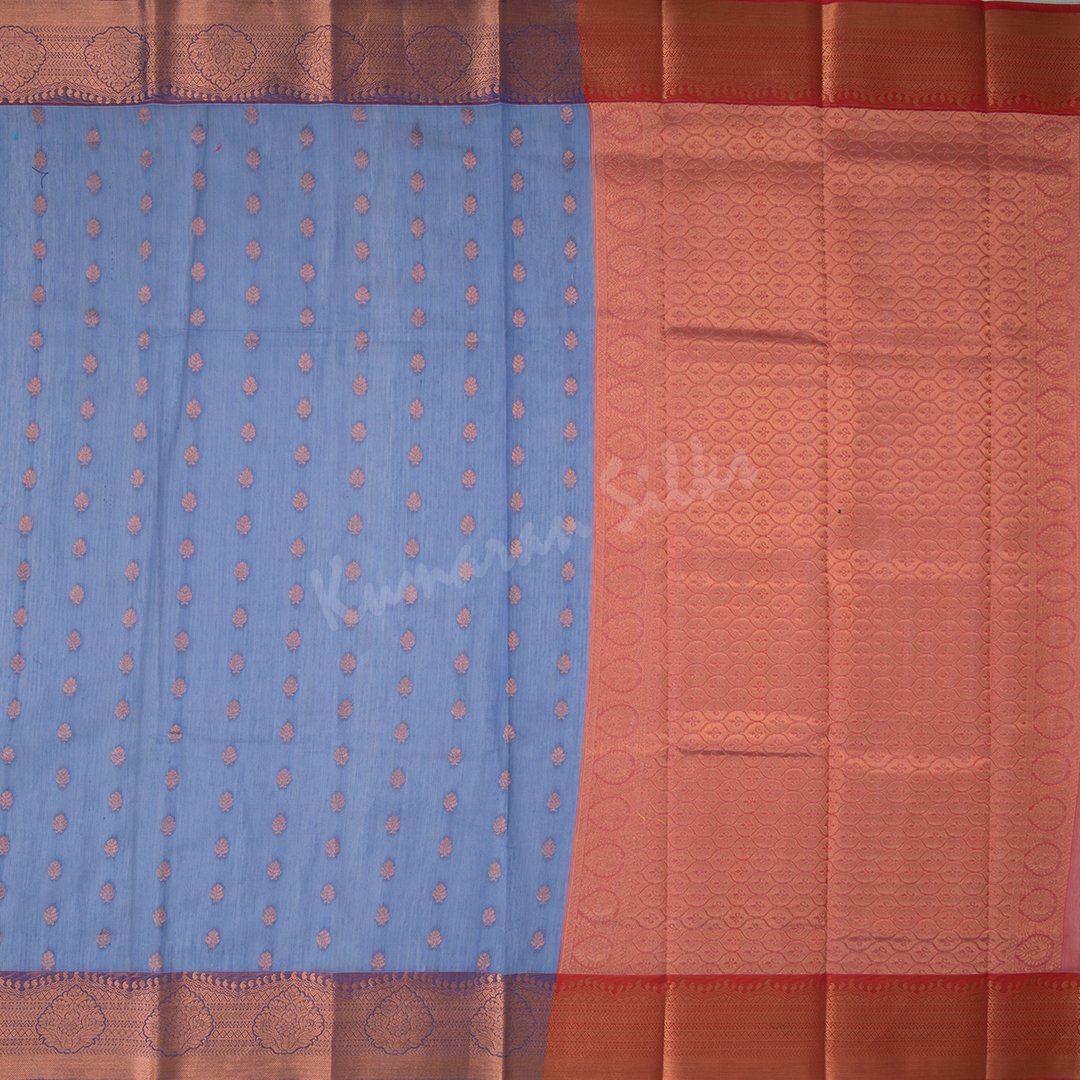 Silk Cotton Ink Blue Saree With Small Zari Buttas