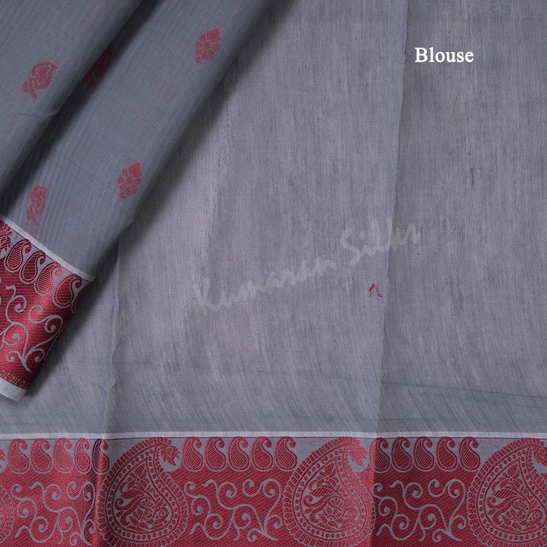 Silk Cotton Light Grey Embossed Saree With Small Buttas