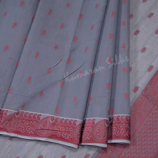 Silk Cotton Light Grey Embossed Saree With Small Buttas