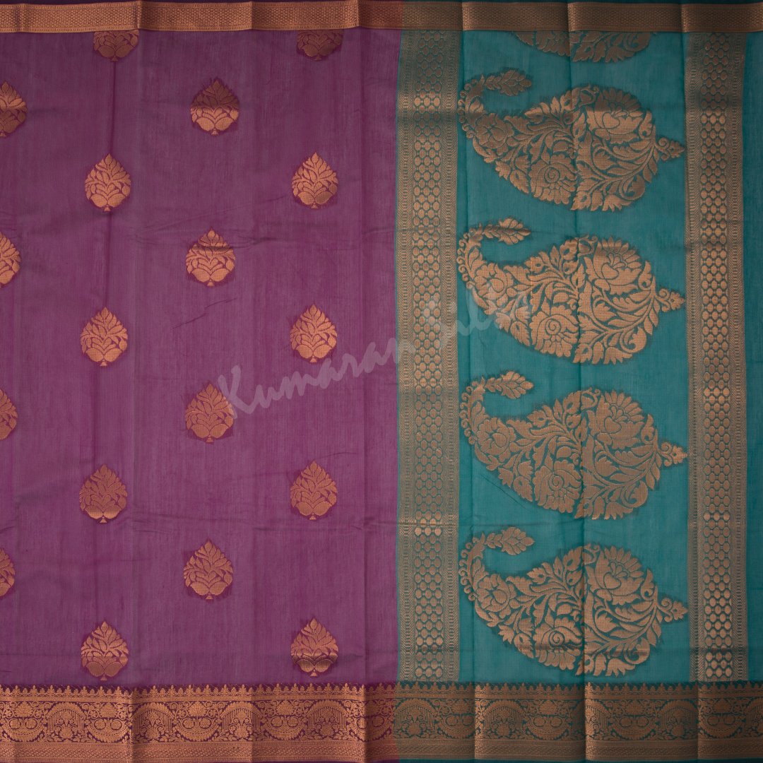 Silk Cotton Purple Saree With Floral Zari Buttas