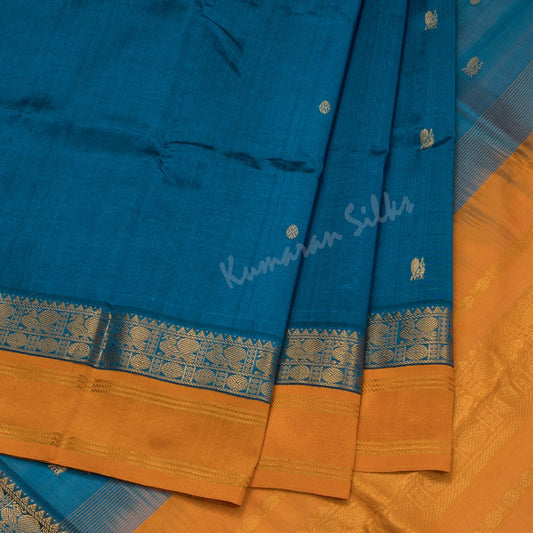 Kuppadam Silk Cotton Peacock Blue Zari Worked Saree