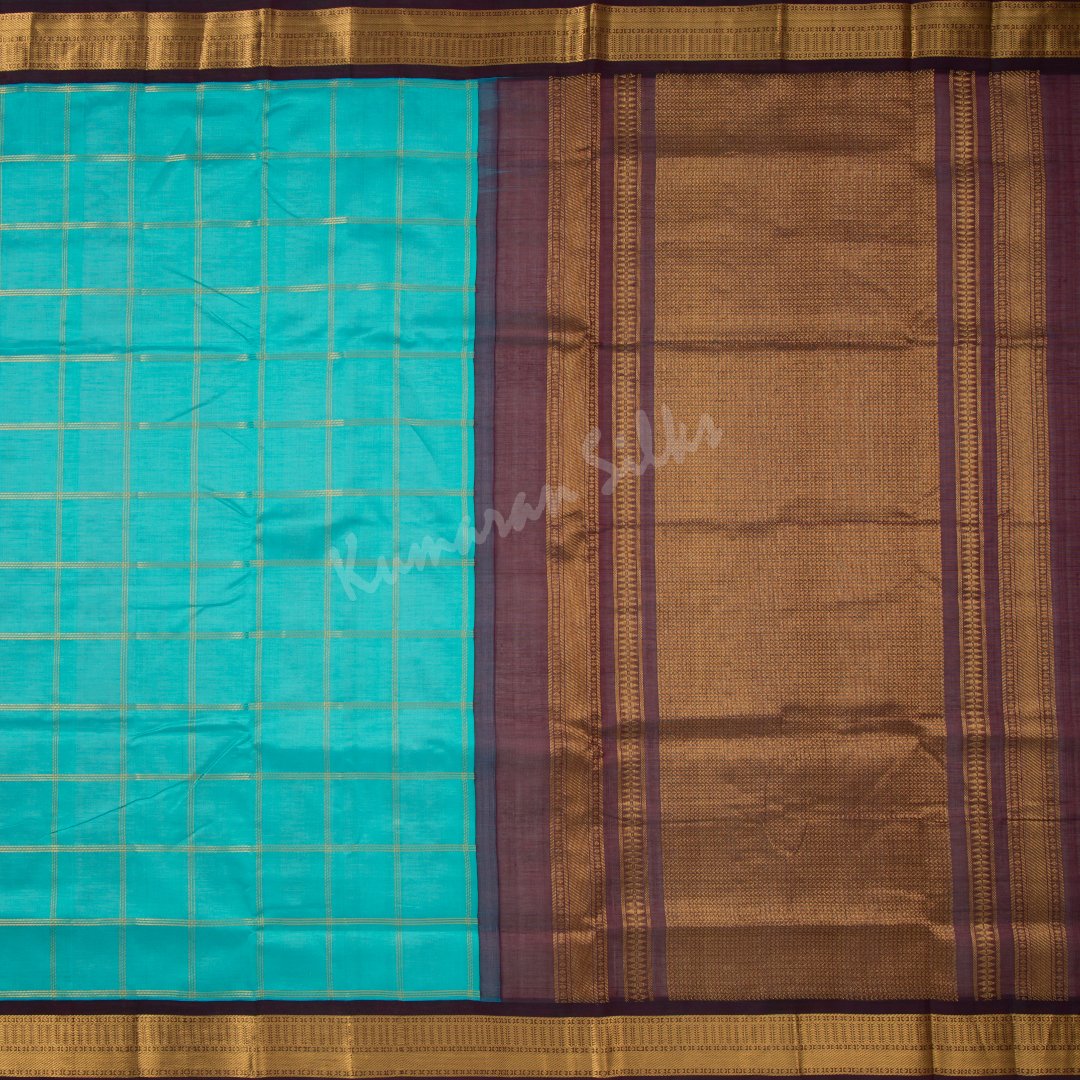 Kuppadam Silk Cotton Cyan Blue Checked Saree