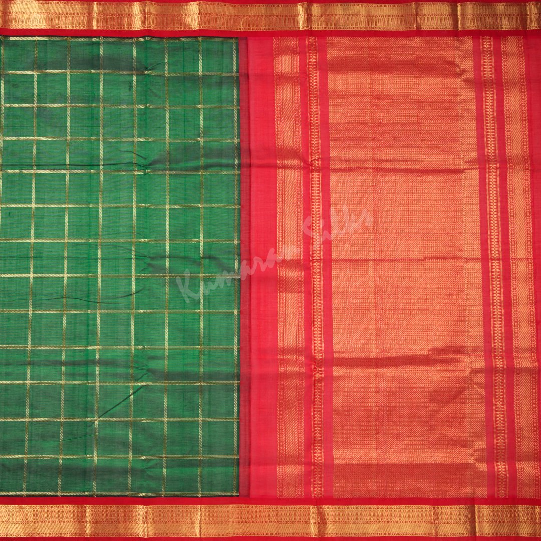Kuppadam Silk Cotton Dark Green Checked Saree