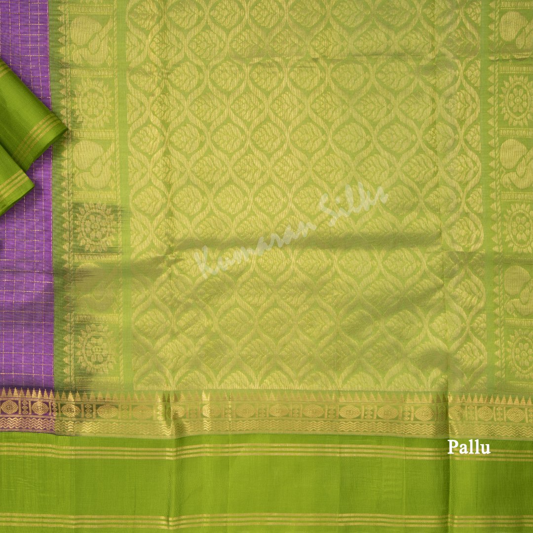 Kuppadam Silk Cotton Purple Checked Saree