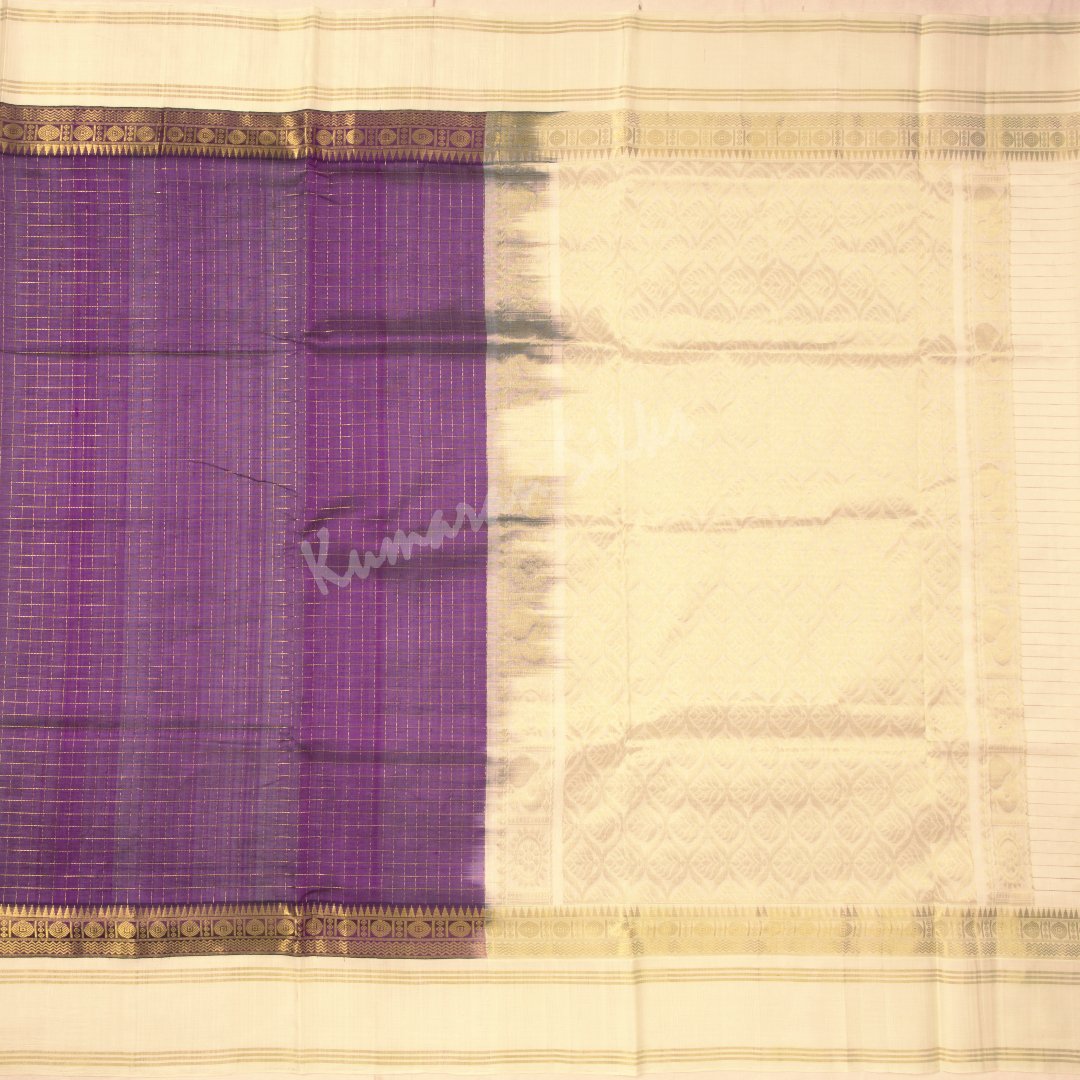 Kuppadam Silk Cotton Purple Checked Saree 02