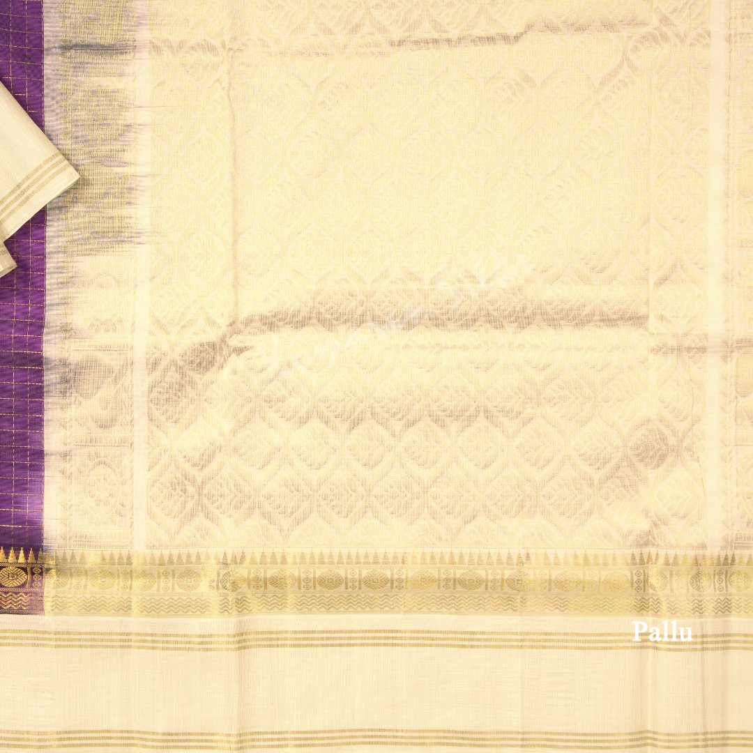 Kuppadam Silk Cotton Purple Checked Saree 02
