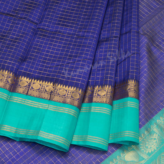 Kuppadam Silk Cotton Indigo Blue Checked Saree