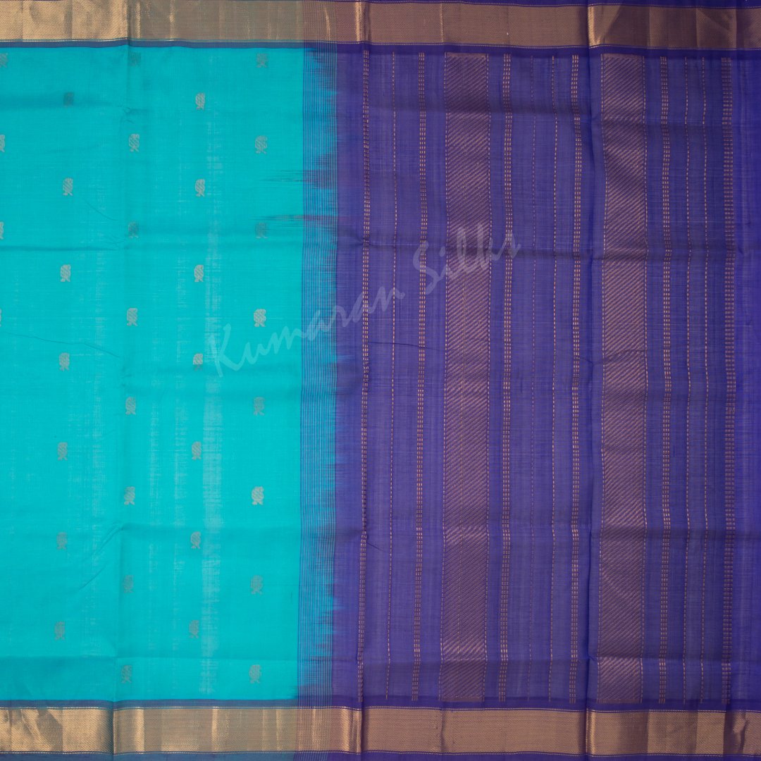Amirthavarshini Silk Cotton Turquoise Saree With Small Buttas