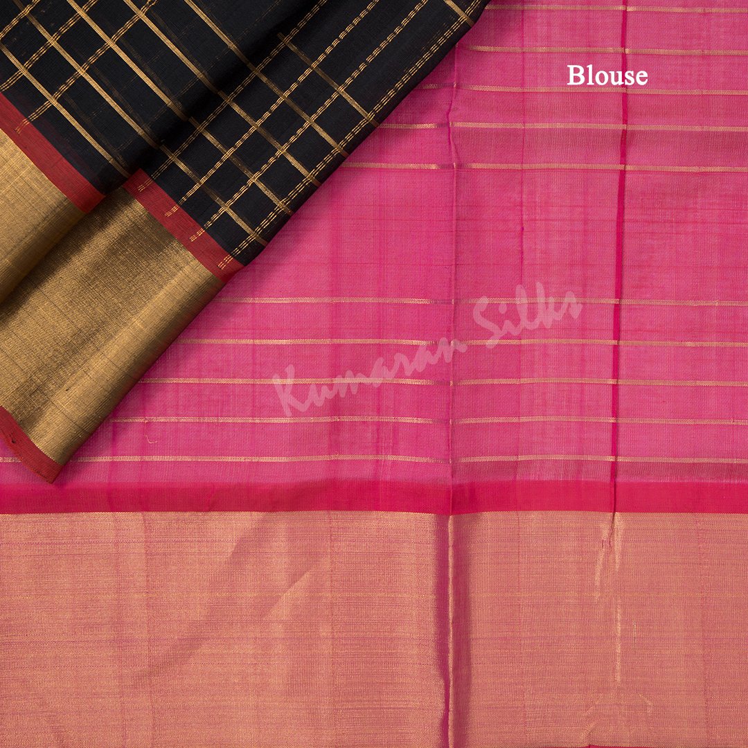 Amirthavarshini Silk Cotton Black Saree With Checked Design