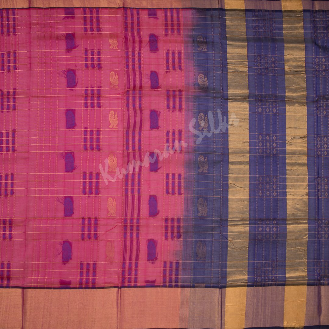 Amirthavarshini Silk Cotton Hot Pink Saree With Checked Design