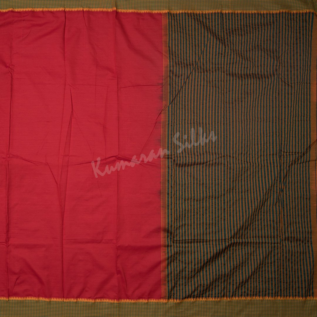 Dharwad Cotton Red Plain Saree