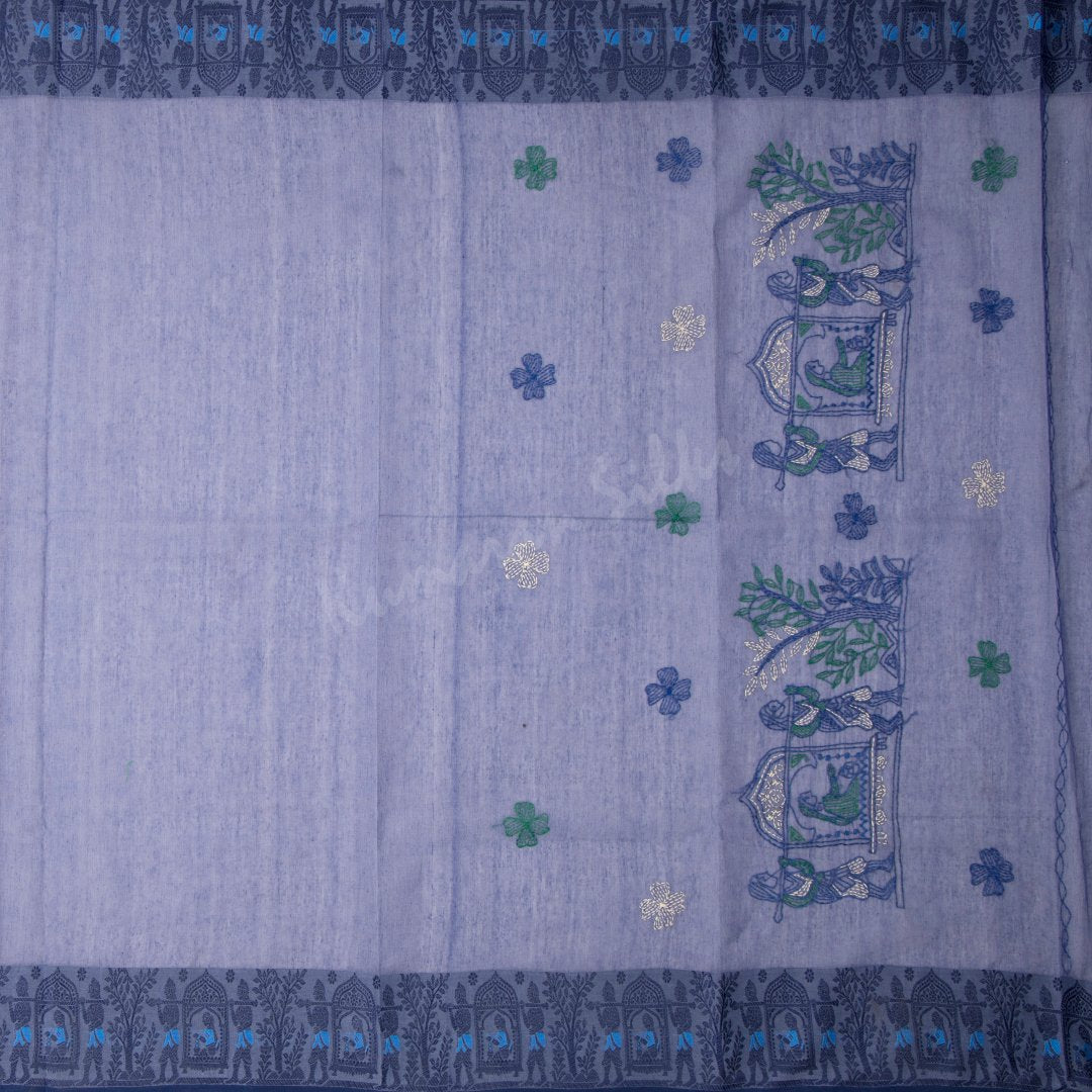 Bengali Cotton Plain Light Blue Saree Without Blouse