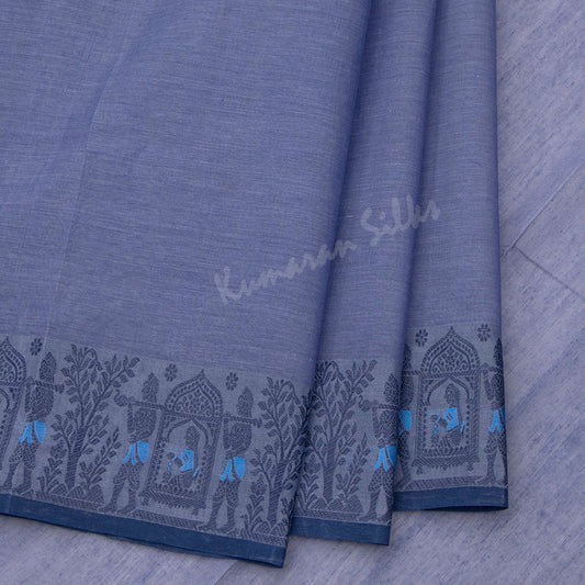 Bengali Cotton Plain Light Blue Saree Without Blouse