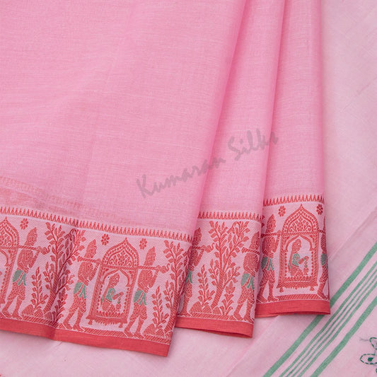 Bengali Cotton Plain Rose Pink Saree Without Blouse