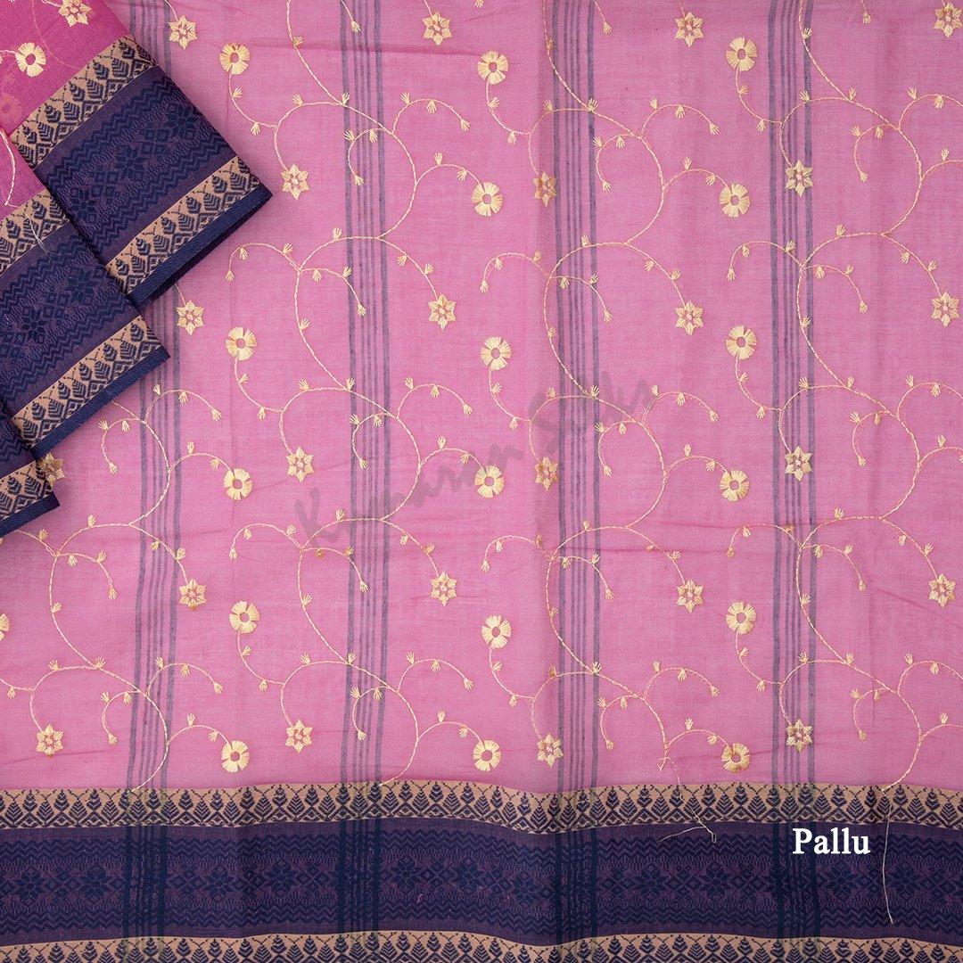 Bengali Cotton Embroidery Hot Pink Saree Without Blouse Kumaran Silks