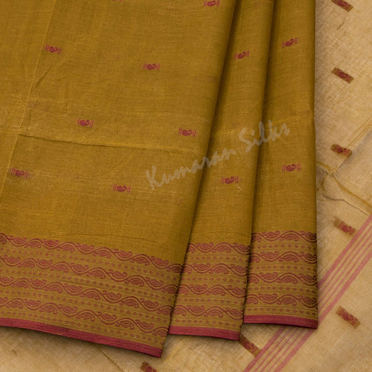 Bengali Cotton Olive Green Saree Without Blouse