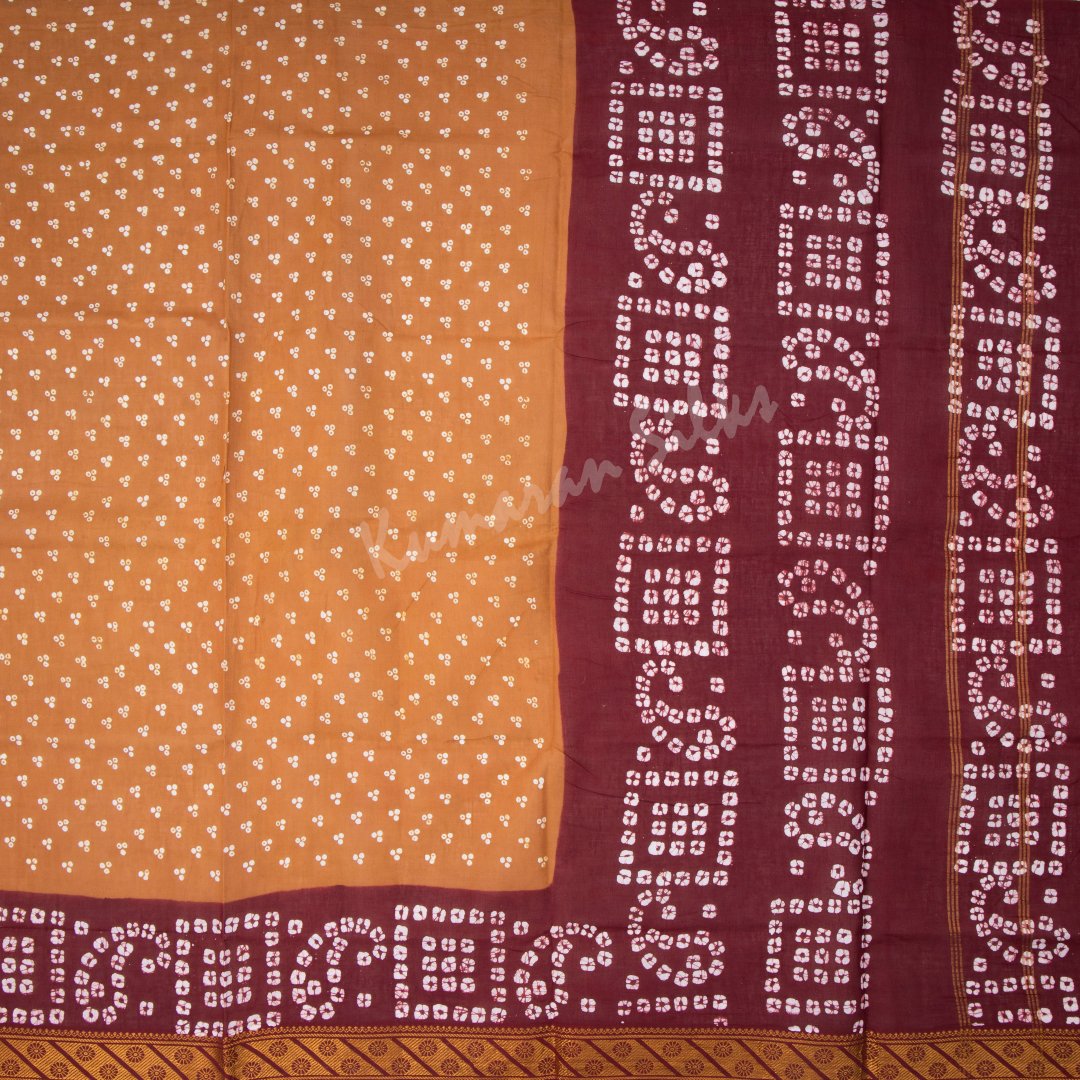 Sungudi Cotton Brown Printed Saree Without Blouse