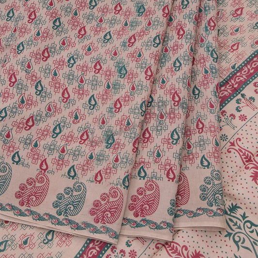 Sungudi Cotton Light Brown Printed Saree Without Blouse 05