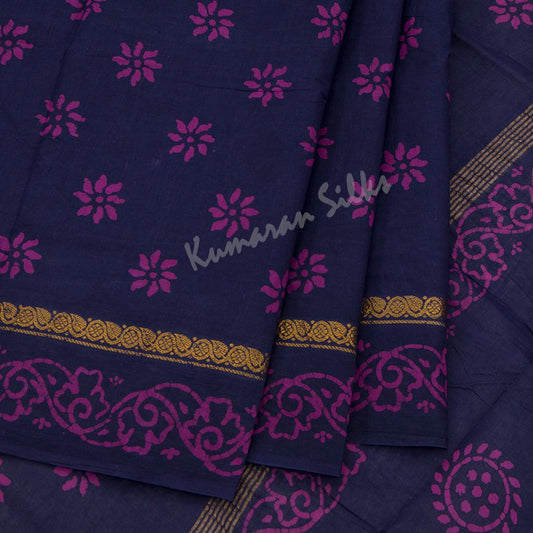 Sungudi Cotton Navy Blue Printed Saree Without Blouse 05