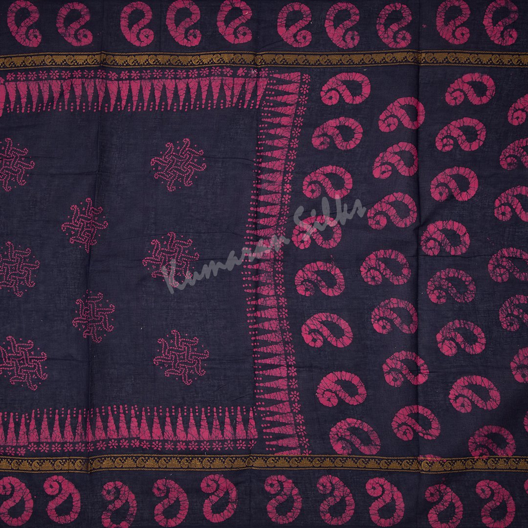Sungudi Cotton Navy Blue Printed Saree Without Blouse 06