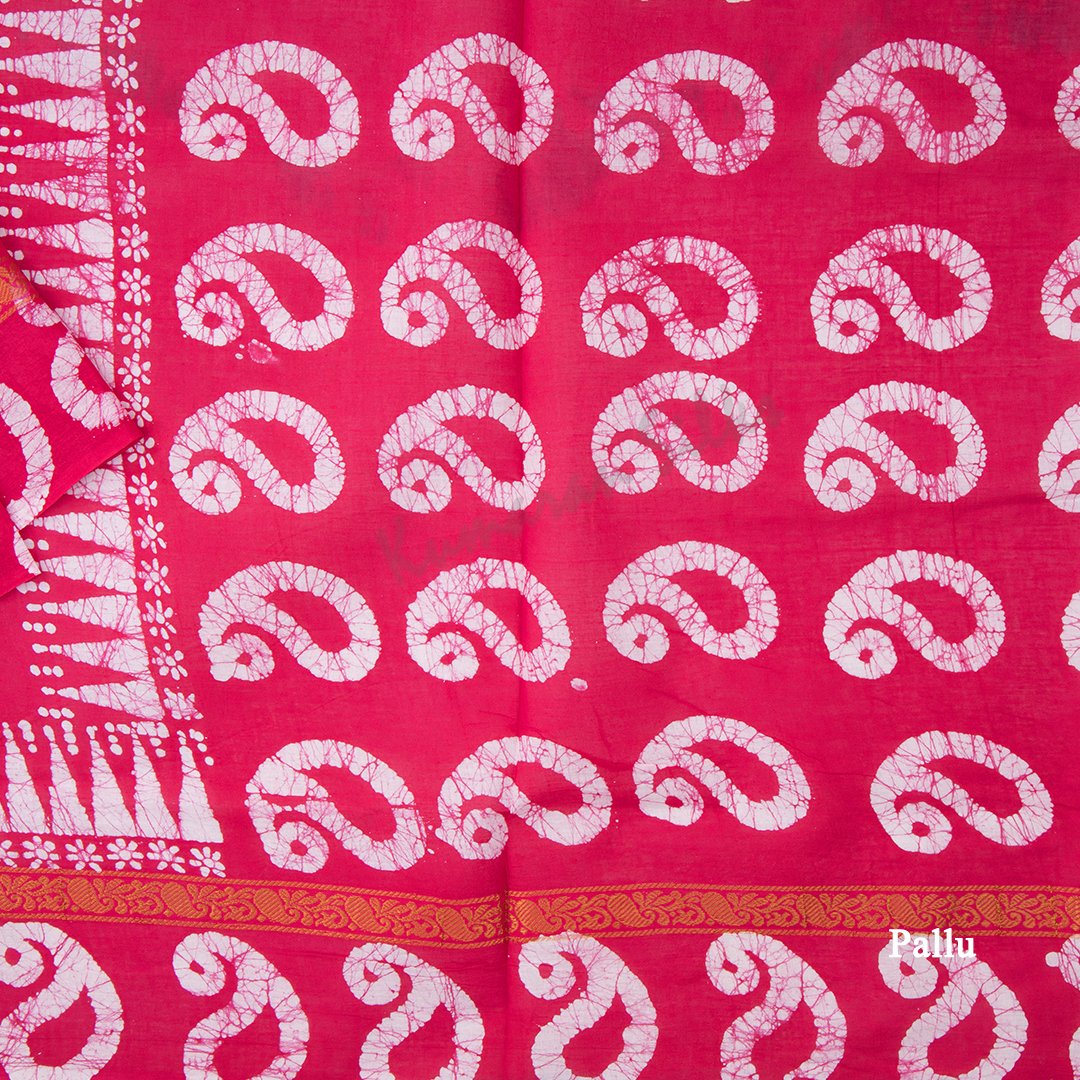 Sungudi Cotton Ruby Pink Printed Saree Without Blouse 04