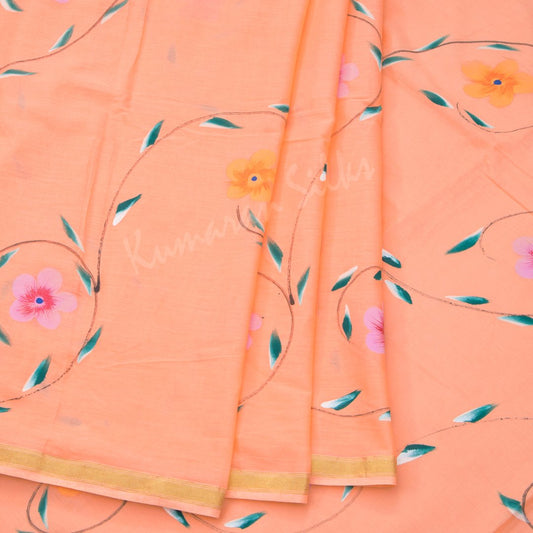 Mul Mul Cotton Peach Printed Saree