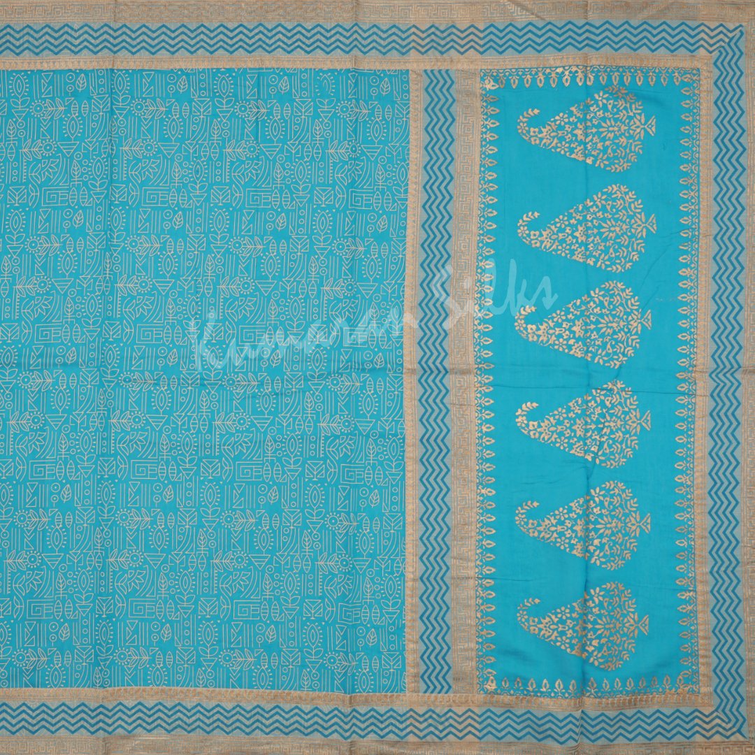 Chanderi Cotton Printed Sky Blue Saree