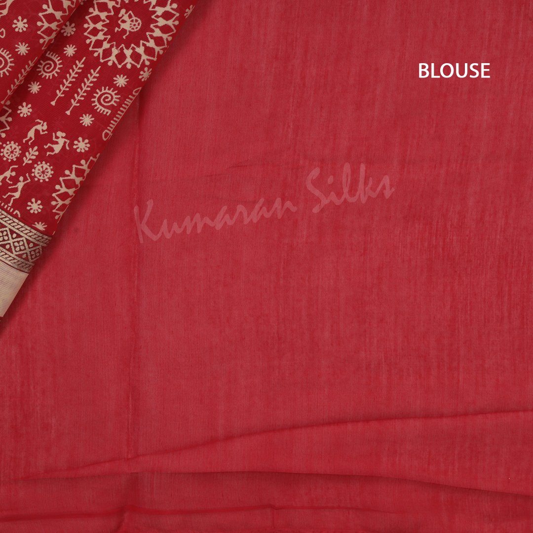 Chanderi Cotton Printed Red Saree 04