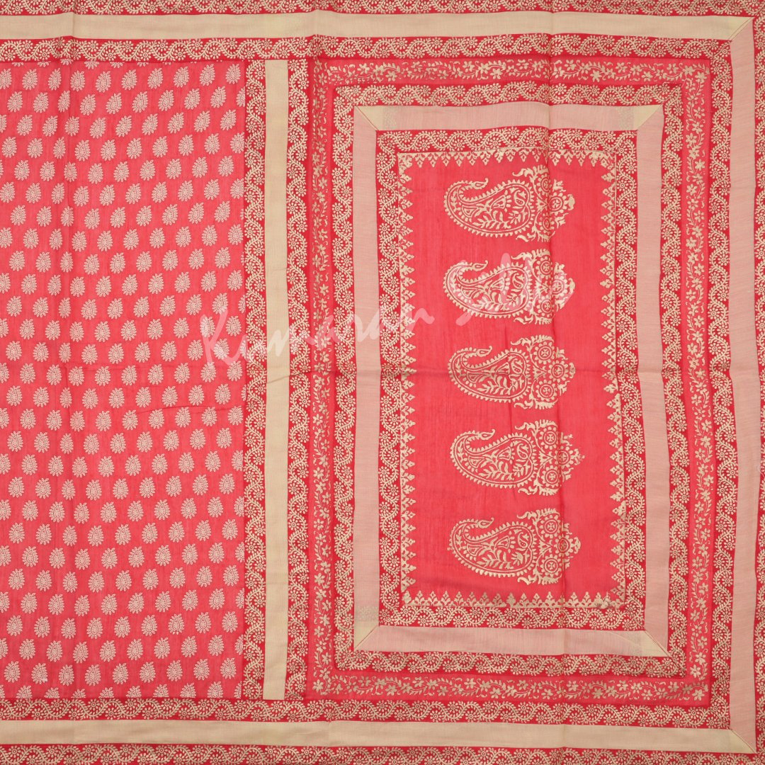 Chanderi Cotton Printed Red Saree 05