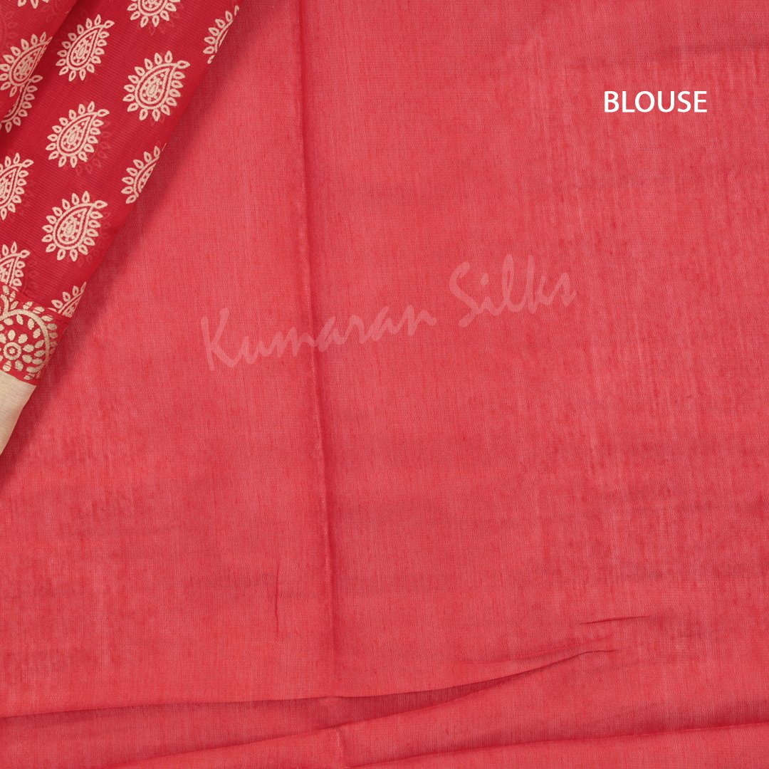 Chanderi Cotton Printed Red Saree 05