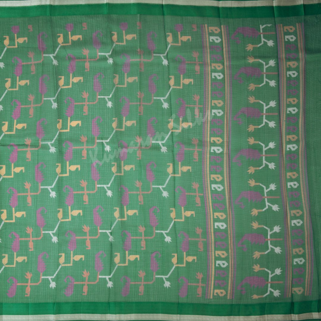 Kota Printed Green Saree With Simple Border