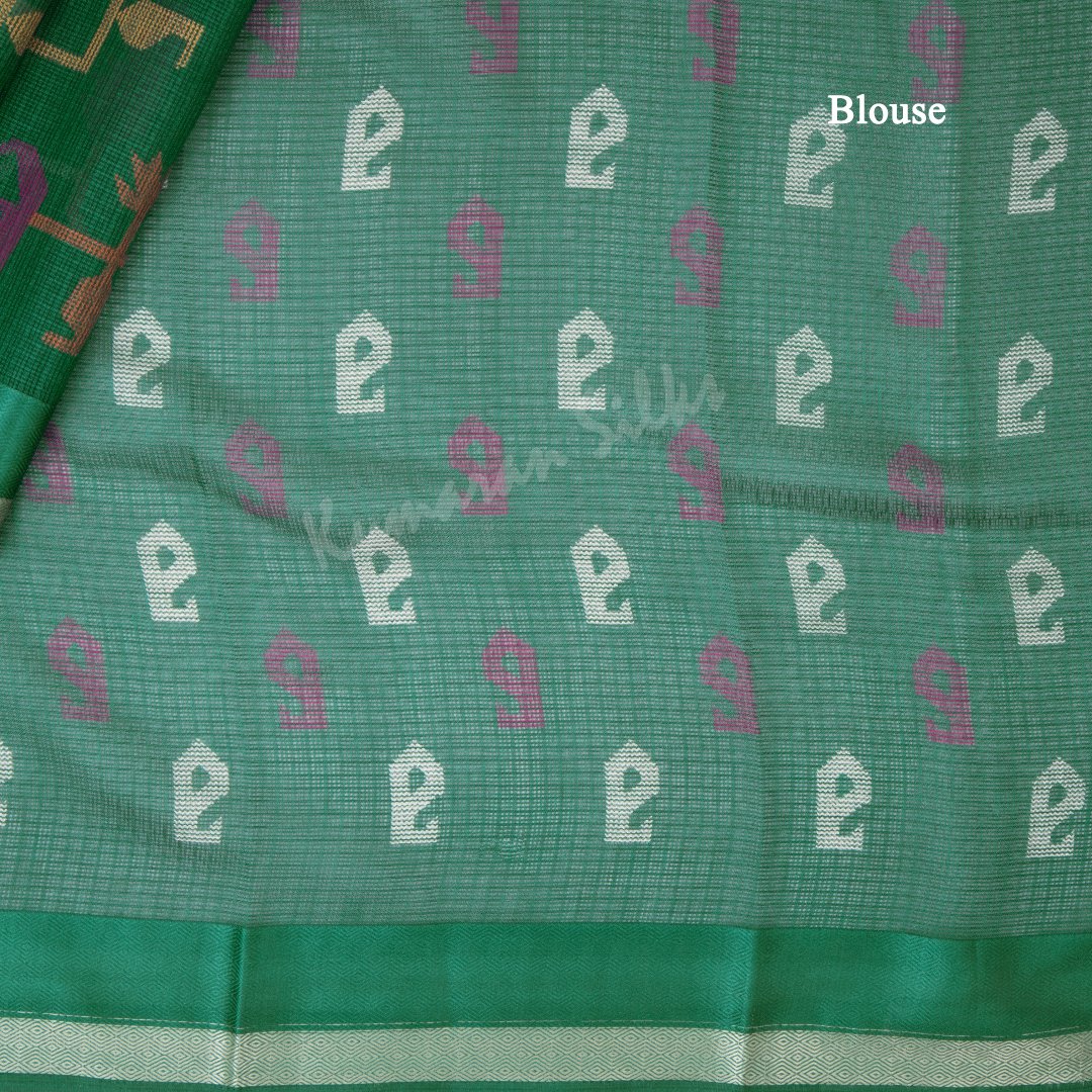 Kota Printed Green Saree With Simple Border