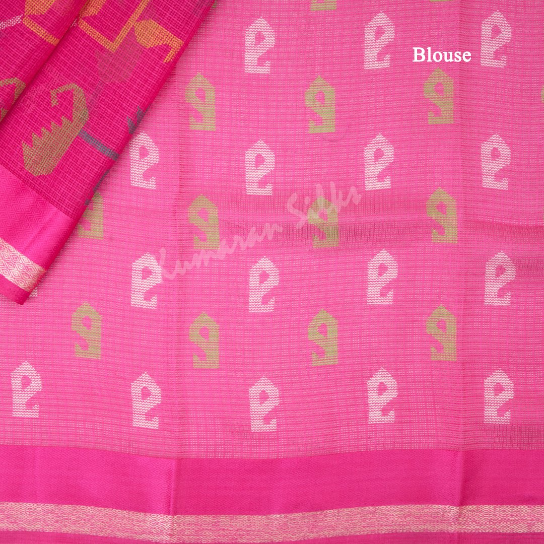 Kota Printed Hot Pink Saree With Simple Border