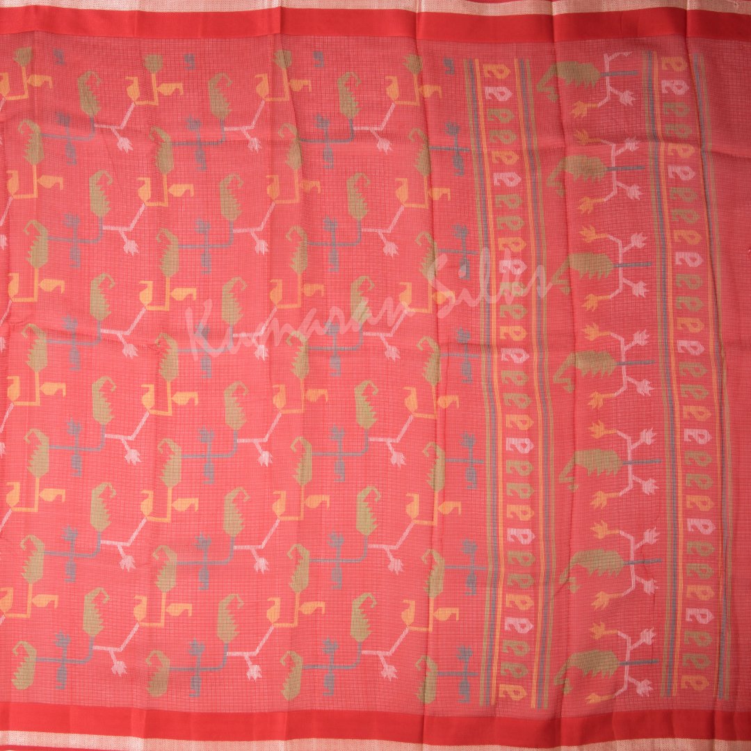 Kota Printed Red Saree With Simple Border