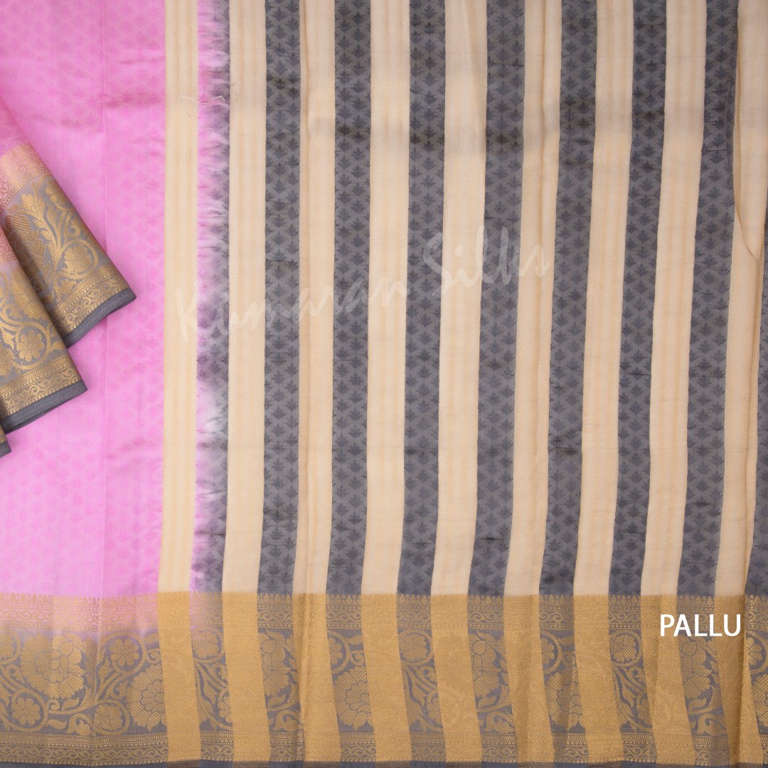 Semi Tussar Taffy Pink Embossed Saree With Floral Border