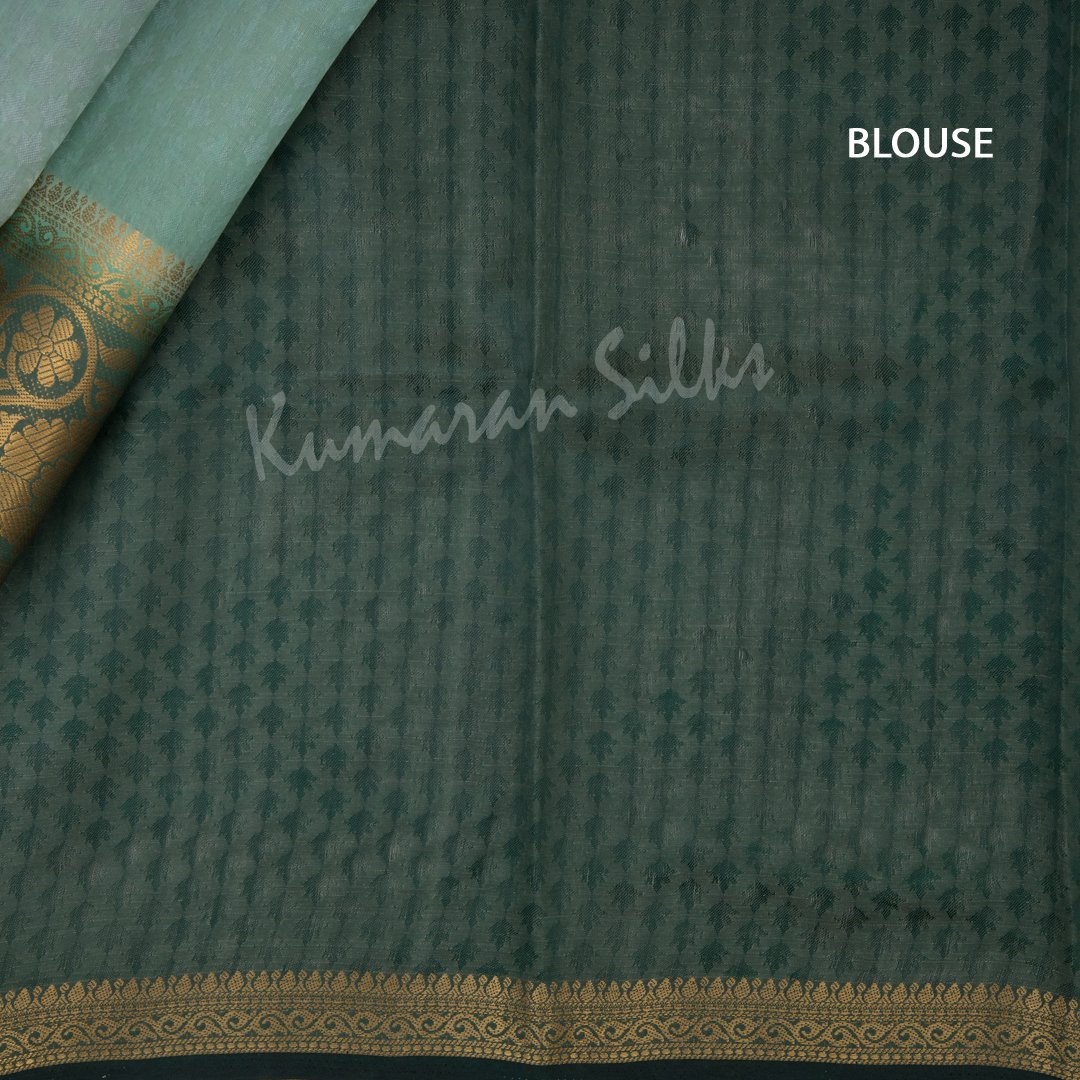Semi Tussar Sage Green Embossed Saree With Floral Border