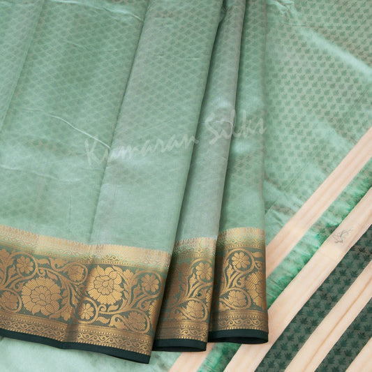 Semi Tussar Sage Green Embossed Saree With Floral Border
