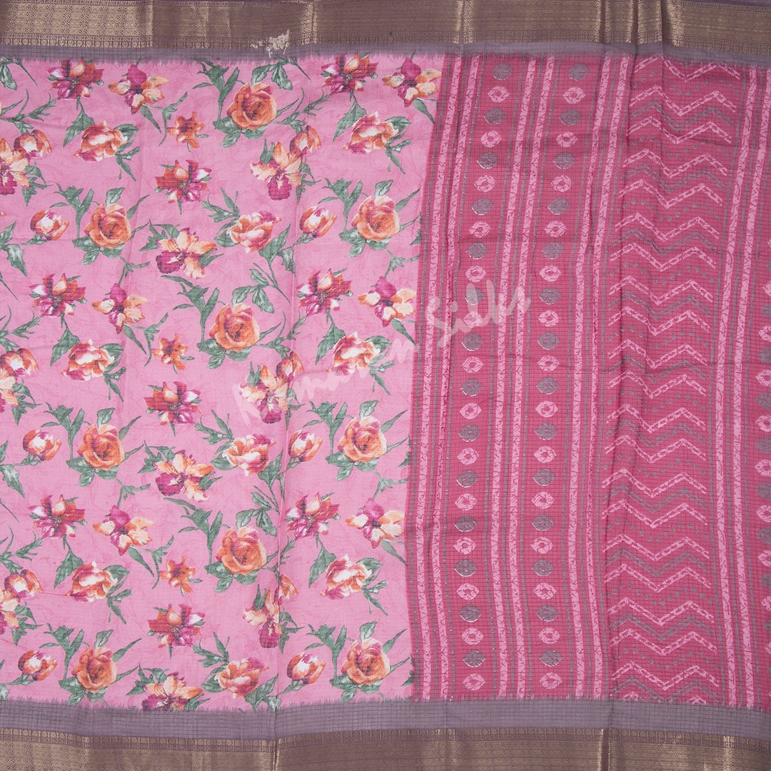 Kota Printed Hot Pink Saree With Floral Motif