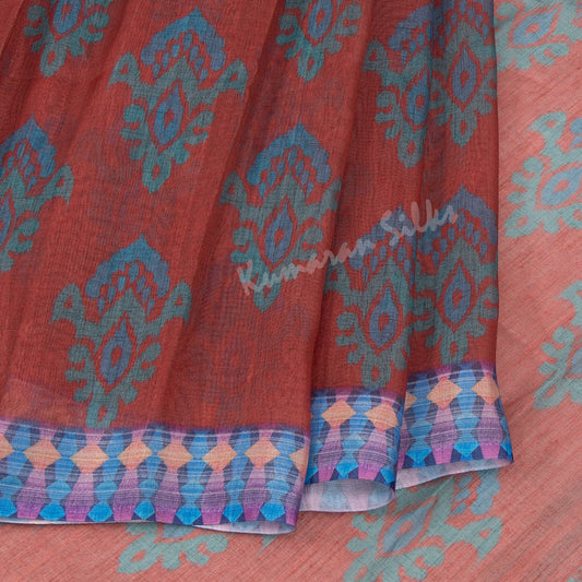 Semi Linen Maroon Printed Saree